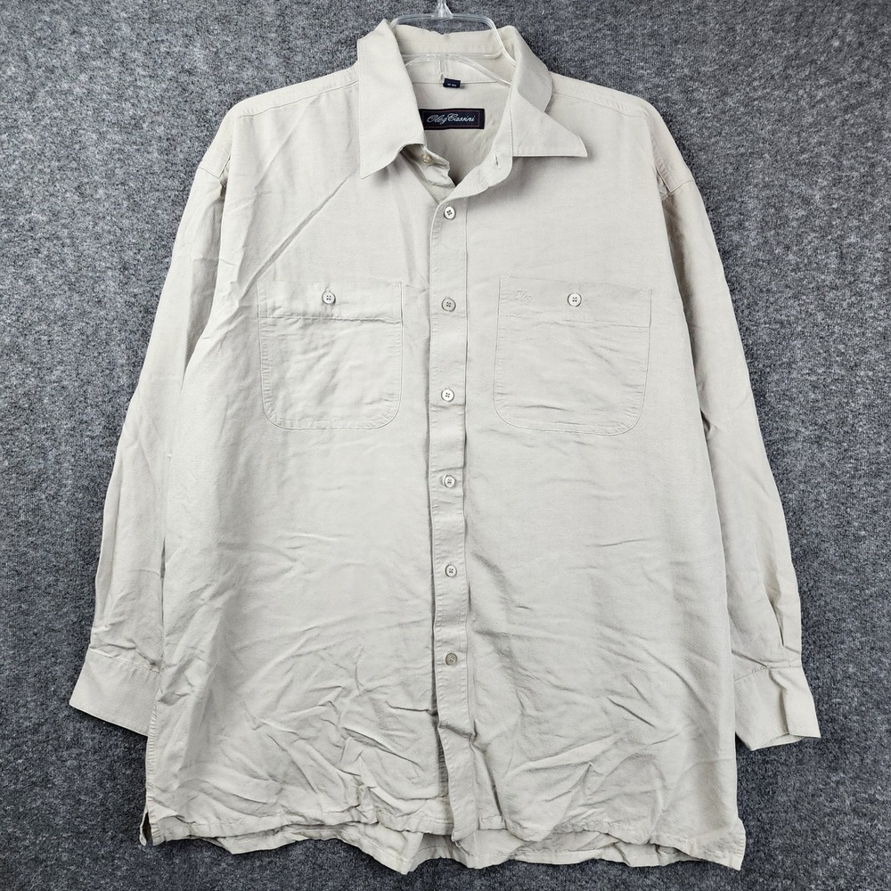 Oleg Cassini Button Down Shirt Mens‎ XXL Tan Long Sleeve Dual Pocket Classic